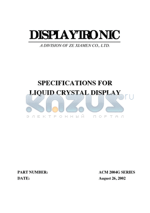 ACM2004G datasheet - SPECIFICATIONS FOR LIQUID CRYSTAL DISPLAY