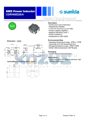 CDRH60D28A_12 datasheet - SMD Power Inductor
