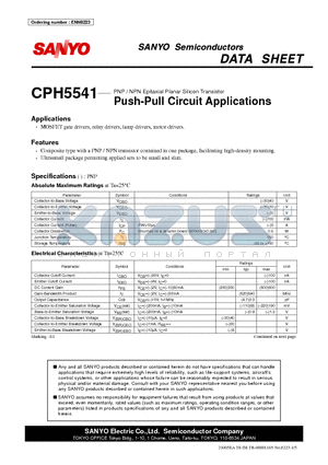 CPH5541 datasheet - PNP / NPN Epitaxial Planar Silicon Transistor Push-Pull Circuit Applications