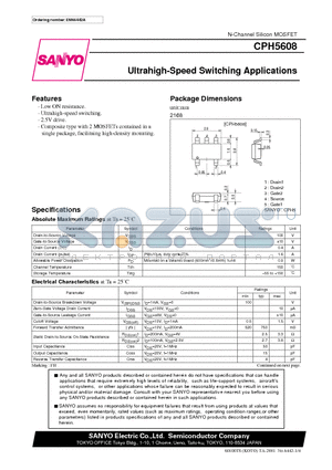 CPH5608 datasheet - Ultrahigh-Speed Switching Applications