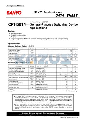 CPH5614 datasheet - N-Channel Silicon MOSFET General-Purpose Switching Device