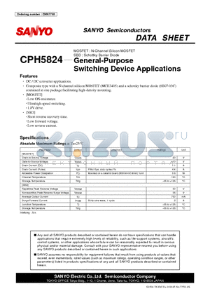 CPH5824 datasheet - MOSFET : N-Channel Silicon MOSFET SBD : Schottky Barrier Diode General-Purpose Switching Device Applications