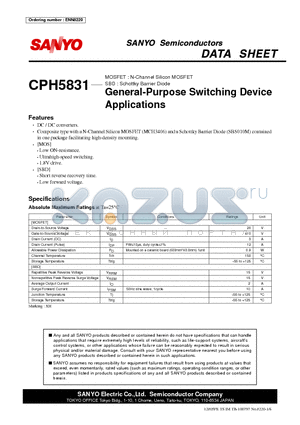 CPH5831 datasheet - N-Channel Silicon MOSFET General-Purpose Switching Device Applications