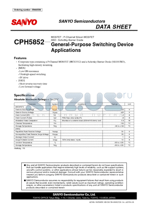 CPH5852 datasheet - MOSFET : P-Channel Silicon MOSFET SBD : Schottky Barrier Diode