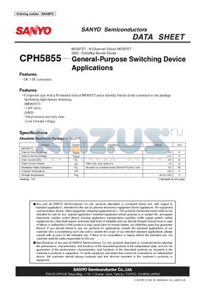 CPH5855 datasheet - MOSFET : N-Channel Silicon MOSFET SBD : Schottky Barrier Diode General-Purpose Switching Device