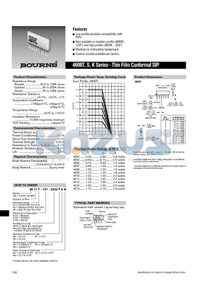 4604K-106-2222BBD datasheet - 4600T, S, K Series - Thin Film Conformal SIP