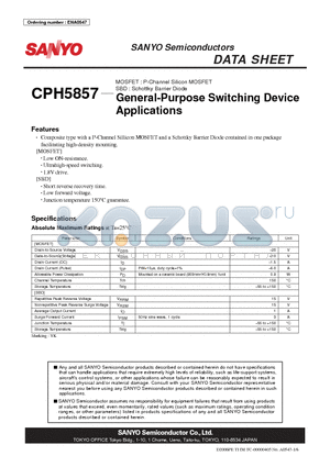 CPH5857 datasheet - MOSFET : P-Channel Silicon MOSFET SBD : Schottky Barrier Diode General-Purpose Switching Device