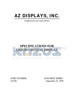 ACM4002 datasheet - SPECIFICATIONS FOR LIQUID CRYSTAL DISPLAY