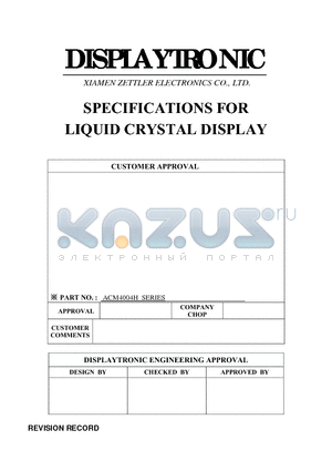 ACM4004H datasheet - SPECIFICATIONS FOR LIQUID CRYSTAL DISPLAY