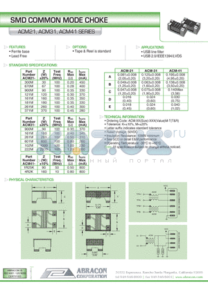 ACM41 datasheet - SMD COMMON MODE CHOKE