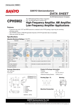 CPH5902H-TL-E datasheet - High-Frequency Amplifier. AM Amplifier. Low-Frequency Amplifi er Applications
