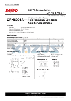 CPH6001A datasheet - High-Frequency Low-Noise Amplifier Applications