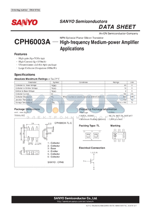 CPH6003A datasheet - High-frequency Medium-power Amplifier Applications
