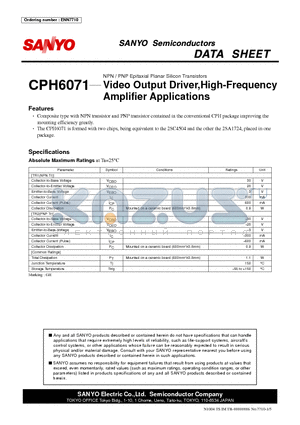 CPH6071 datasheet - Video Output Driver,High-Frequency Amplifier Applications