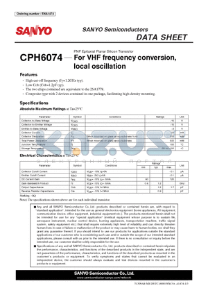 CPH6074 datasheet - For VHF frequency conversion, local oscillation