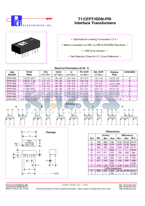 EPR1030 datasheet - T1/CEPT/ISDN-PRI Interface Transformers