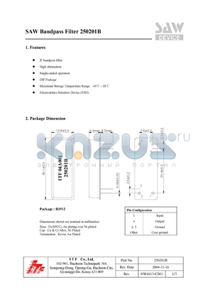 250201B datasheet - SAW Bandpass Filter
