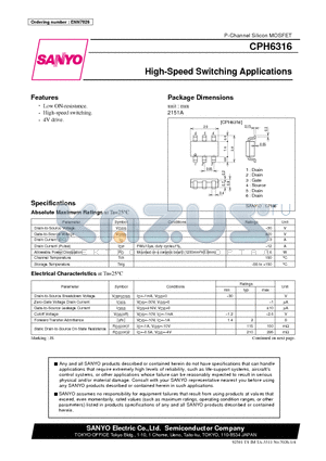 CPH6316 datasheet - High-Speed Switching Applications