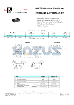 EPR1064G datasheet - 64 KBPS Interface Transformer