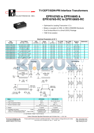 EPR1076S-RC datasheet - T1/CEPT/ISDN-PRI Interface Transformers