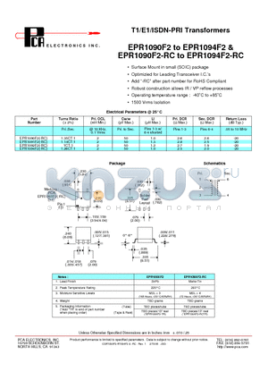 EPR1090F2 datasheet - T1/E1/ISDN-PRI Transformers