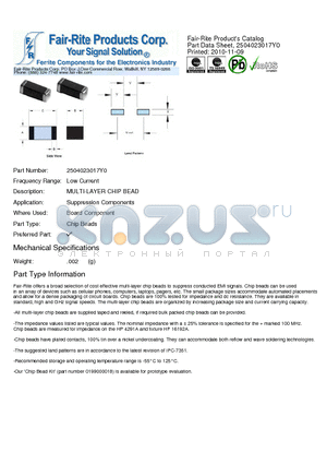 2504023017Y0 datasheet - MULTI-LAYER CHIP BEAD