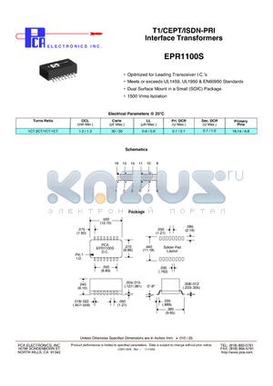 EPR1100S datasheet - T1/CEPT/ISDN-PRI Interface Transformers