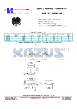 EPR1104 datasheet - ISDN U Interface Transformers