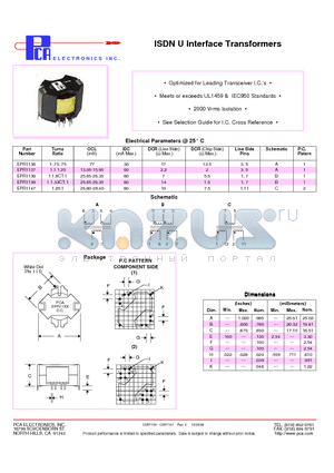 EPR1136 datasheet - ISDN U Interface Transformers