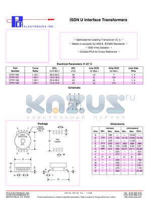EPR1168 datasheet - ISDN U Interface Transformers