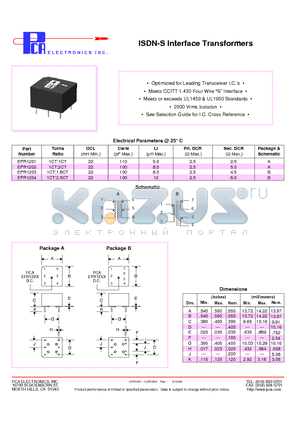 EPR1201 datasheet - ISDN-S Interface Transformers