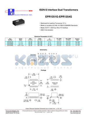 EPR1251G datasheet - ISDN-S Interface Dual Transformers