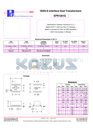 EPR1261G datasheet - ISDN-S Interface Dual Transformers