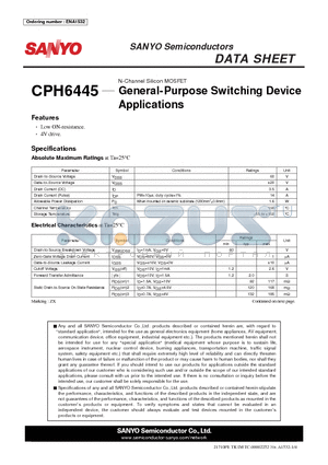 CPH6445 datasheet - N-Channel Silicon MOSFET