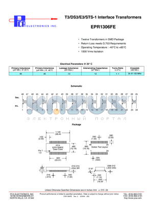 EPR1306FE datasheet - T3/DS3/E3/STS-1 Interface Transformers