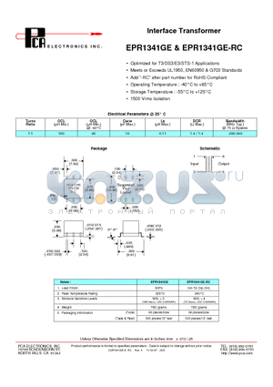 EPR1341GE-RC datasheet - Interface Transformer