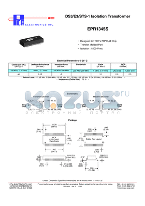 EPR1345S datasheet - DS3/E3/STS-1 Isolation Transformer