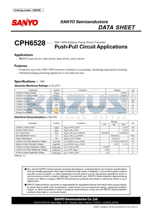 CPH6528 datasheet - PNP/NPN Epitaxial Planar Silicon Transistor Push-Pull Circuit Applications