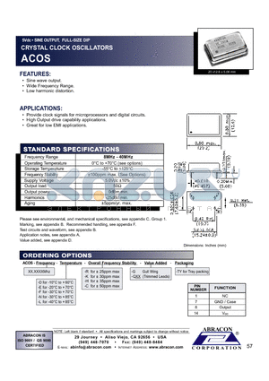 ACOS datasheet - 5Vdc SINE OUTPUT, FULL-SIZE DIP CRYSTAL CLOCK OSCILLATORS