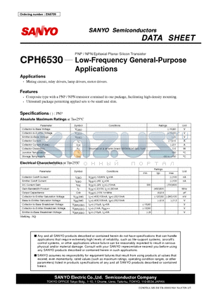 CPH6530 datasheet - PNP / NPN Epitaxial Planar Silicon Transistor Low-Frequency General-Purpose