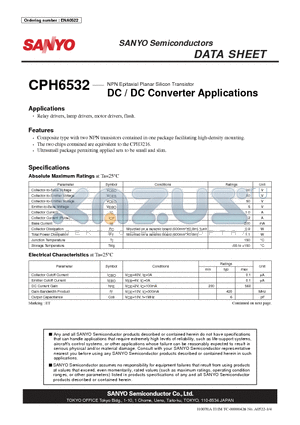 CPH6532 datasheet - NPN Epitaxial Planar Silicon Transistor DC / DC Converter Applications