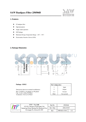 250506B datasheet - SAW Bandpass Filter