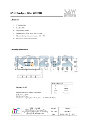 250551B datasheet - SAW Bandpass Filter