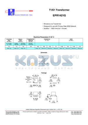 EPR1421G datasheet - T1/E1 Transformer