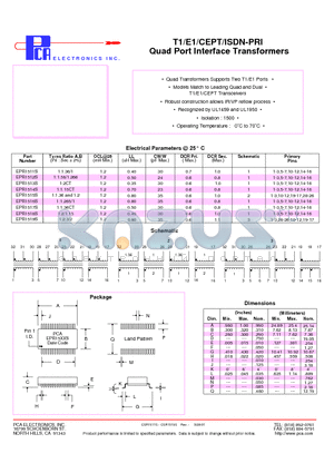 EPR1514S datasheet - T1/E1/CEPT/ISDN-PRI Quad Port Interface Transformers