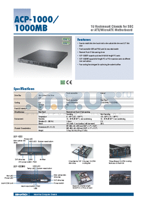 ACP-1000MB0-20ZE datasheet - 1U Rackmount Chassis for SBC or ATX/MicroATX Motherboard