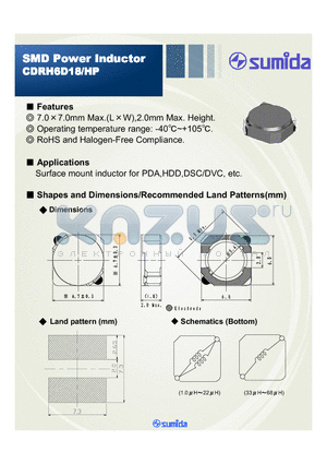 CDRH6D18HP datasheet - SMD Power Inductor