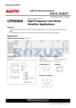 CPH6904 datasheet - N-Channel Silicon MOSFET High-Frequency Low-Noise Amplifi er Applications