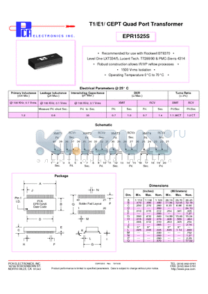 EPR1525S datasheet - T1/E1/ CEPT Quad Port Transformer