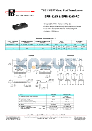 EPR1526S datasheet - T1/E1/ CEPT Quad Port Transformer
